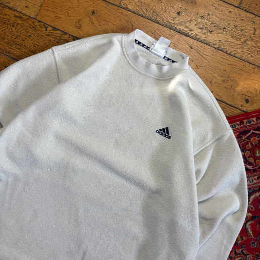 Vintage 90s Adidas Cream Fleece Embroidered Sweatshirt - 2XL