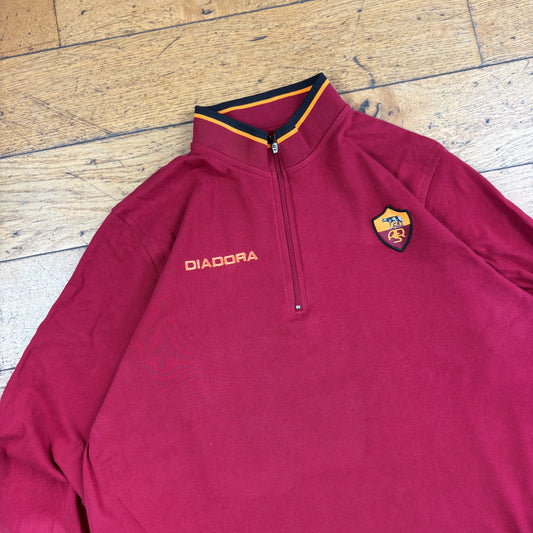 Vintage Diadora AS Roma Burgundy Football Embroidered Training Top - L