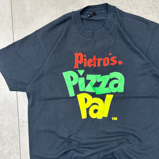 Vintage 90s Single Stitch Pizza Graphic Black T-Shirt - M
