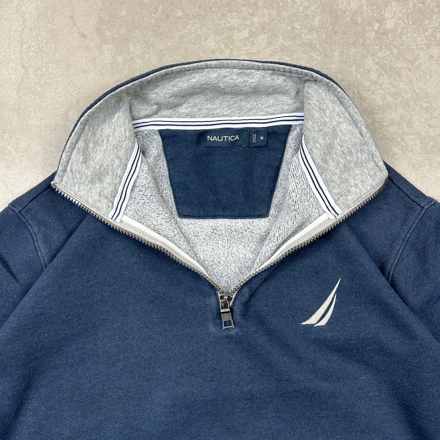 Vintage Nautica Embroidered Quarter Zip Blue Sweatshirt - M