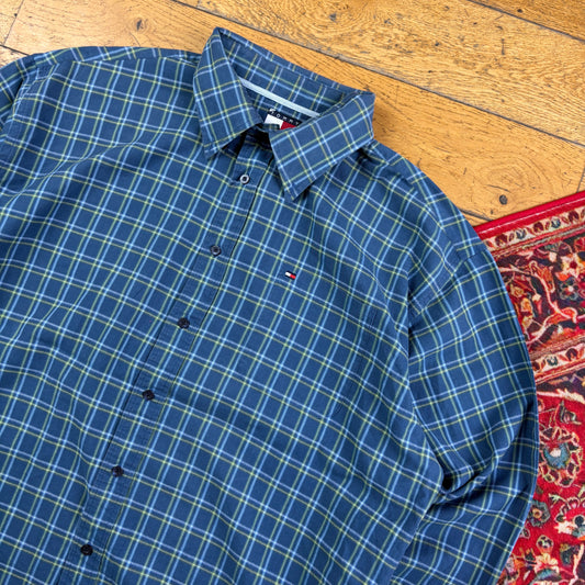Vintage Tommy Hilfiger Blue Check Embroidered Shirt - 2XL