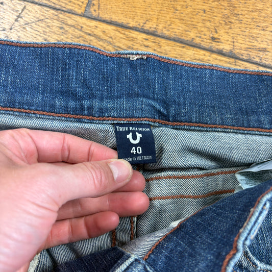 Vintage True Religion Blue Embroidered Y2K Shorts Jorts - 42