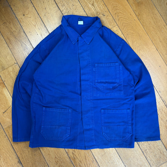Vintage French Chore Workwear Jacket Blue Overcoat - L