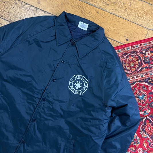 Vintage Black Fire Dept Nylon Coach Harrington Jacket - XXL