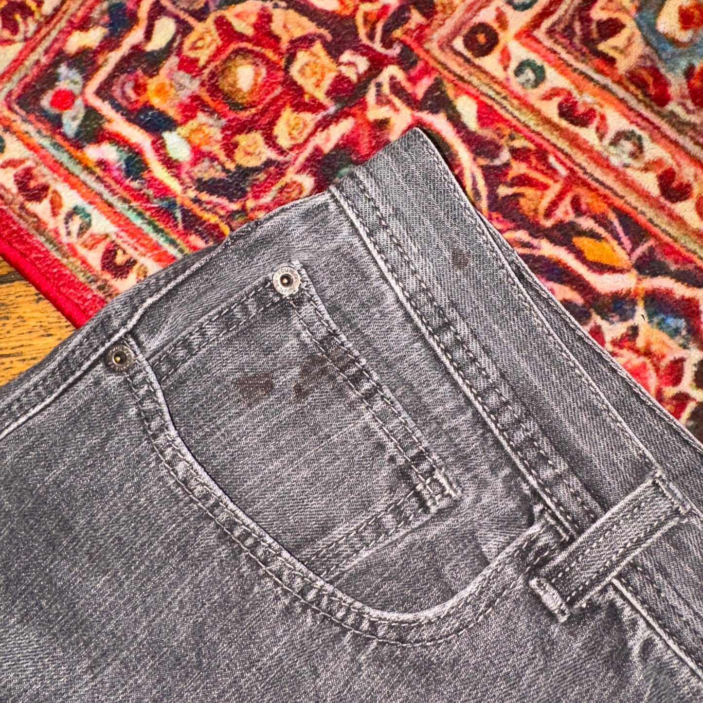 Vintage Route 66 Grey Embroidered Y2K Hip Hop Baggy Jeans Shorts Jorts - 38