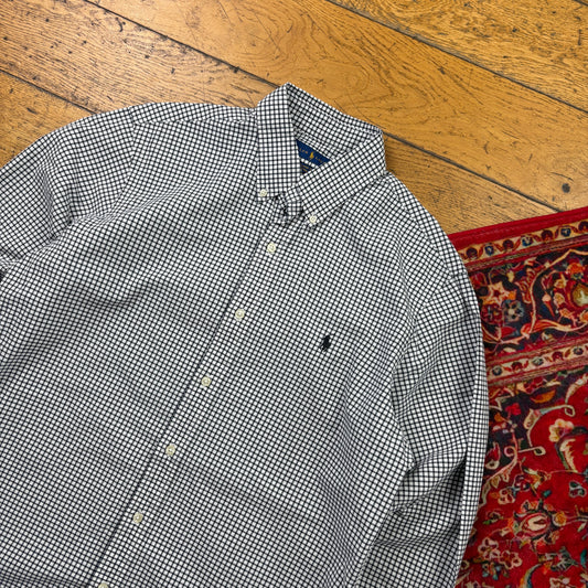 Vintage Ralph Lauren Black White Check Embroidered Shirt - M