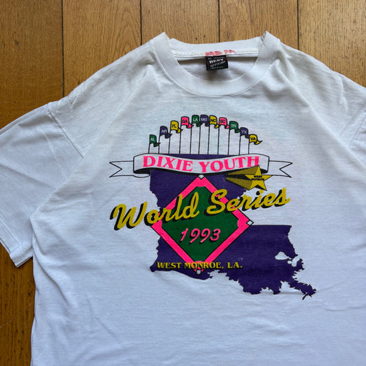 Vintage 1993 Dixie Youth Coca Cola Single Stitch White Graphic T-Shirt - L