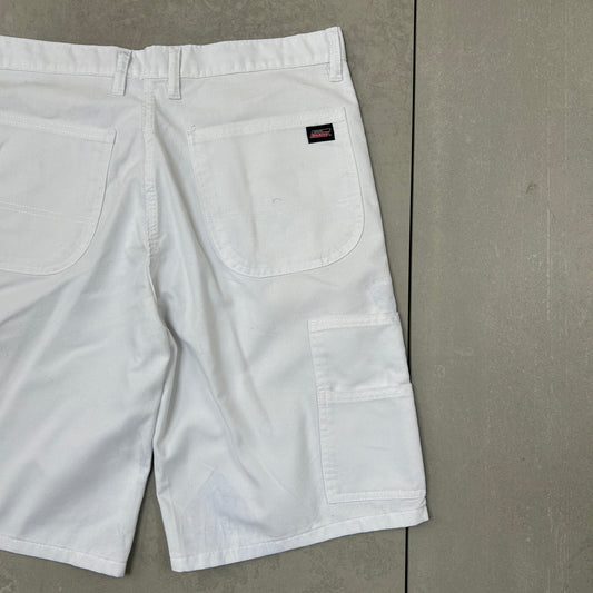 Vintage Dickies Workwear Carpenter White Baggy Shorts - 34