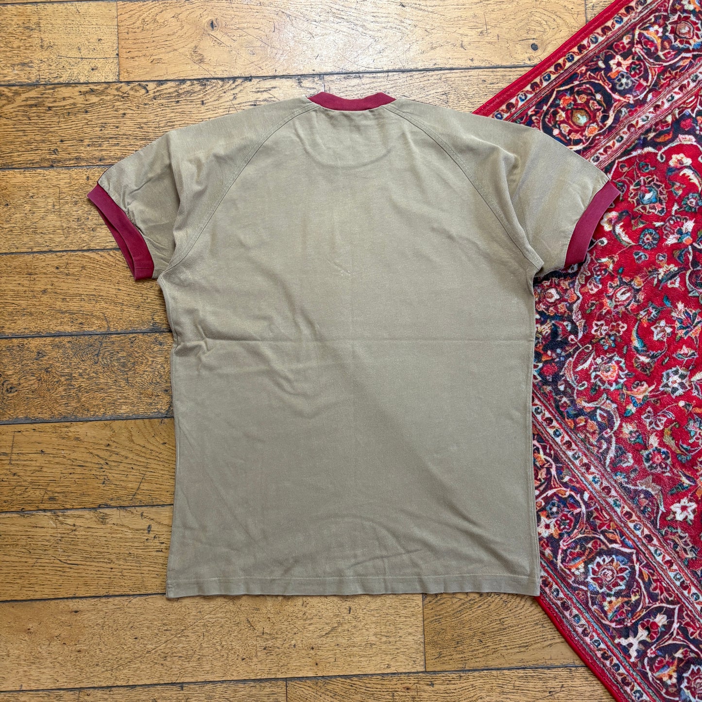Vintage 90s Adidas Khaki Ringer Graphic T-Shirt - S