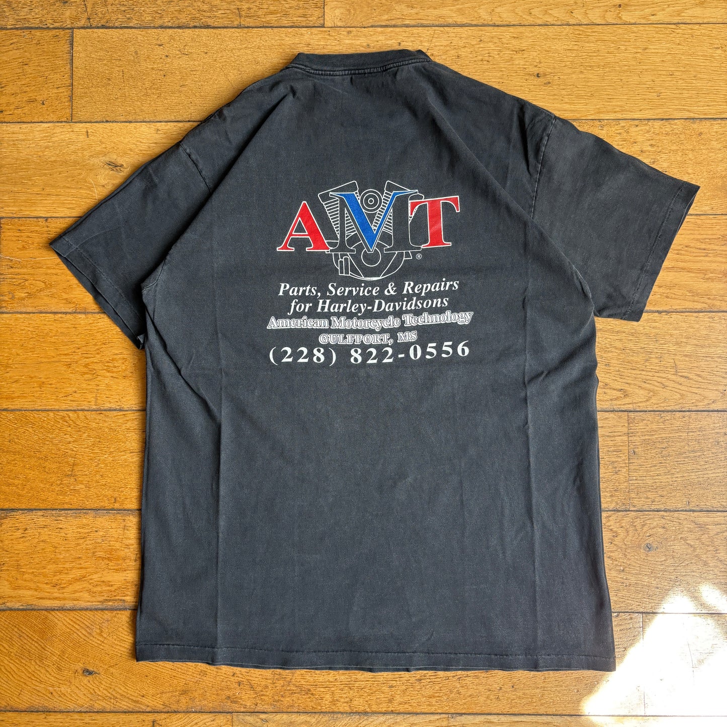 Vintage 90s Motorbike Engine Single Stitch Black Graphic T-Shirt - L