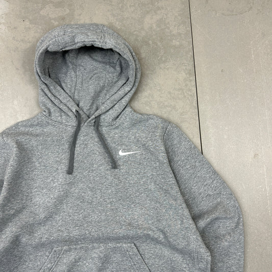 Vintage 00s Nike Swoosh Embroidered Grey Cropped Hoodie Sweatshirt - XL