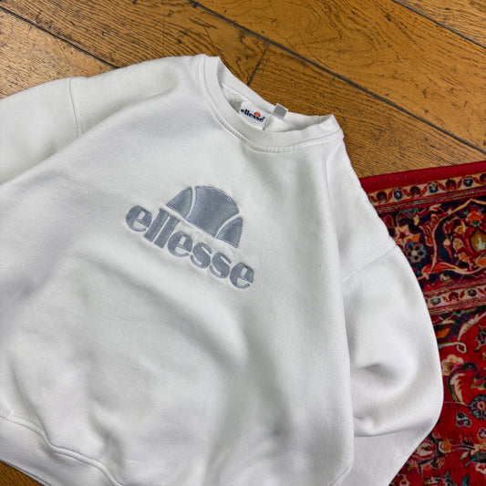 Vintage 90s Ellesse Cream Boxy Embroidered Sweatshirt - L
