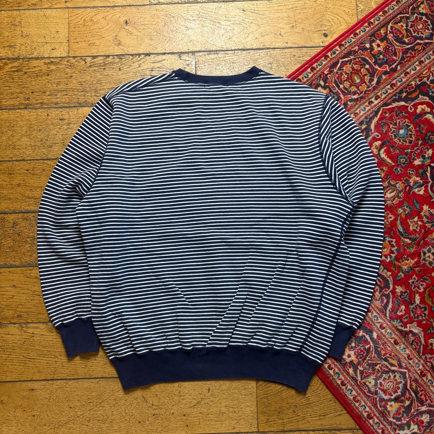 Vintage Ralph Lauren Stripe Navy Embroidered Sweatshirt - L