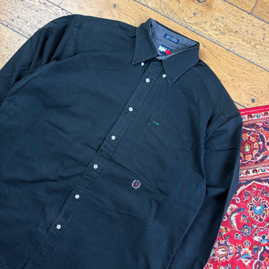 Vintage Tommy Hilfiger Black Crest Embroidered Shirt - XL