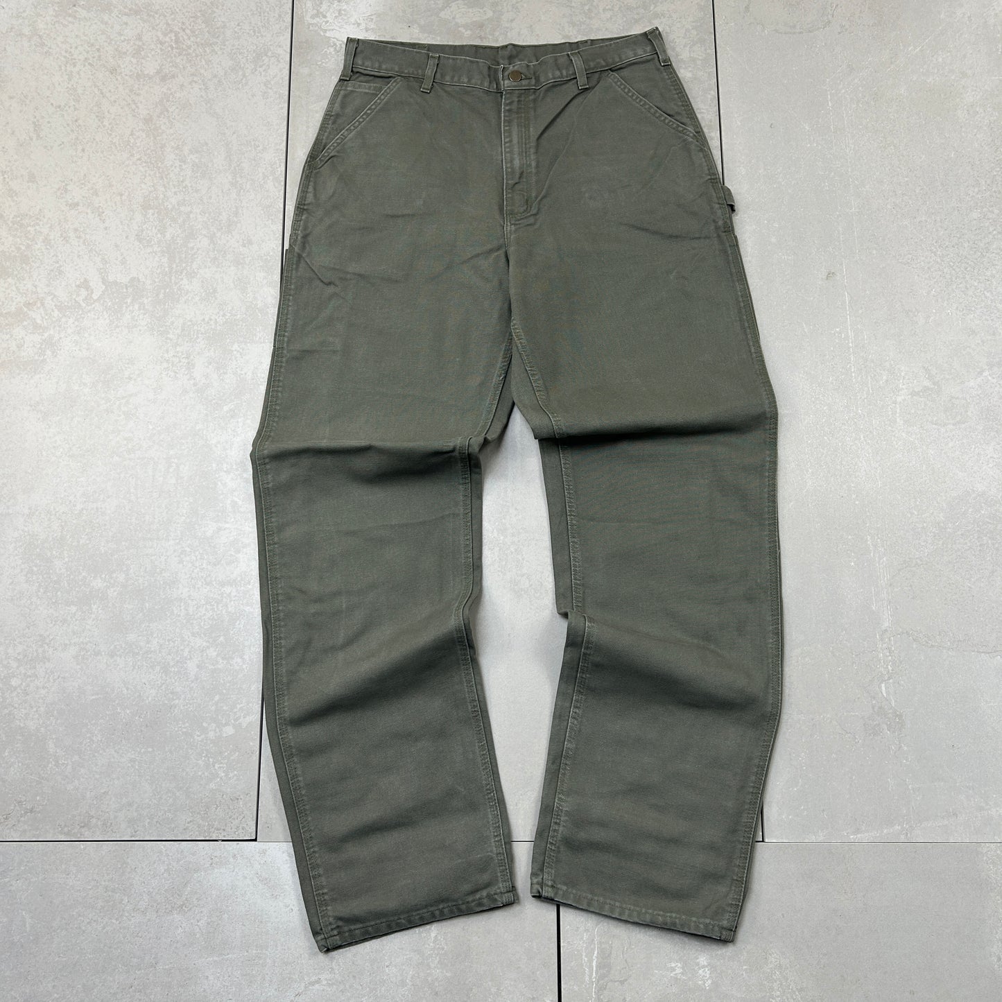 Vintage Carhartt Green Khaki Workwear Carpenter Baggy Trousers - 36