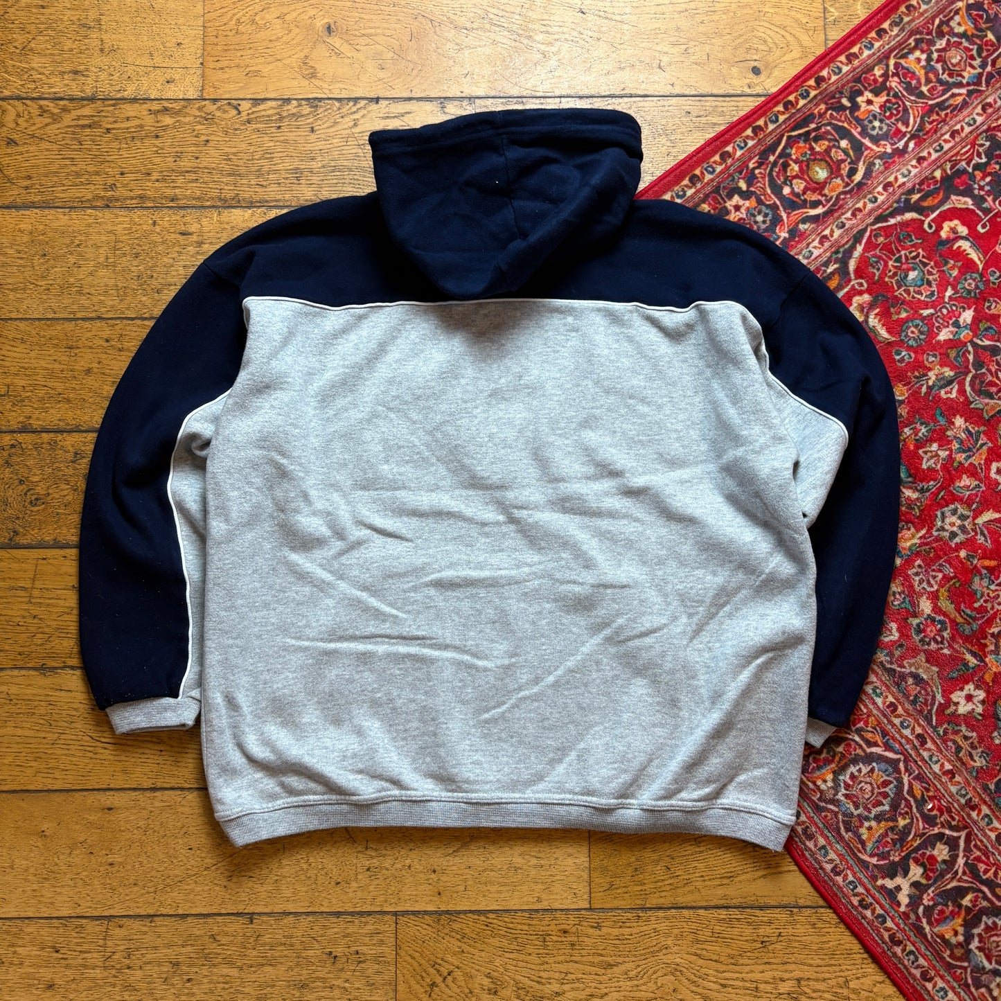 Vintage USA Grey Navy Embroidered Hoodie Sweatshirt - XL