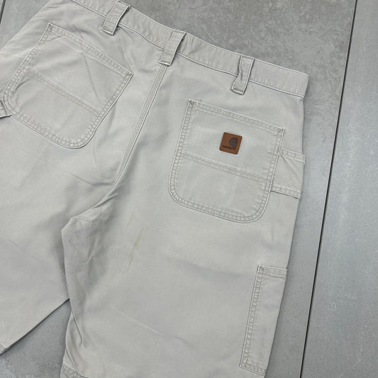 Vintage Carhartt Workwear Baggy Cream Carpenter Shorts - 36