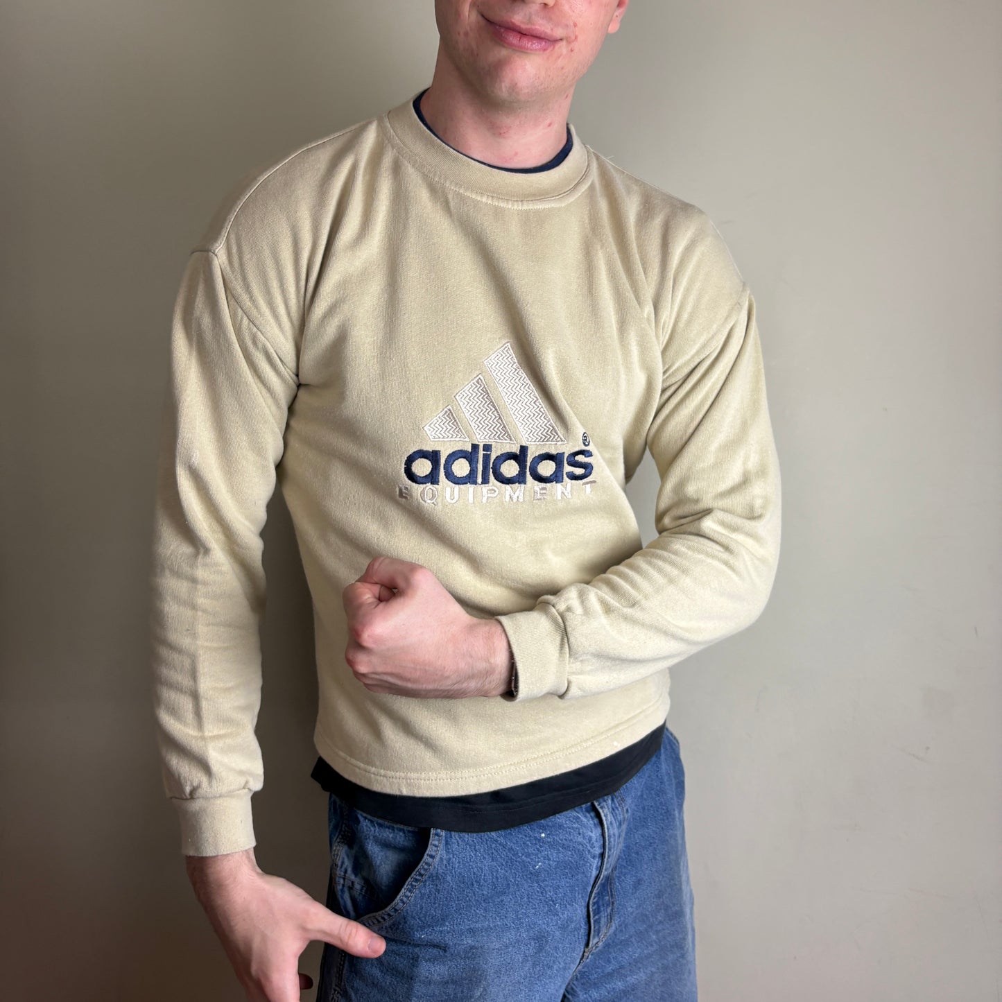 Vintage Adidas Equipment Cream Embroidered Sweatshirt - S