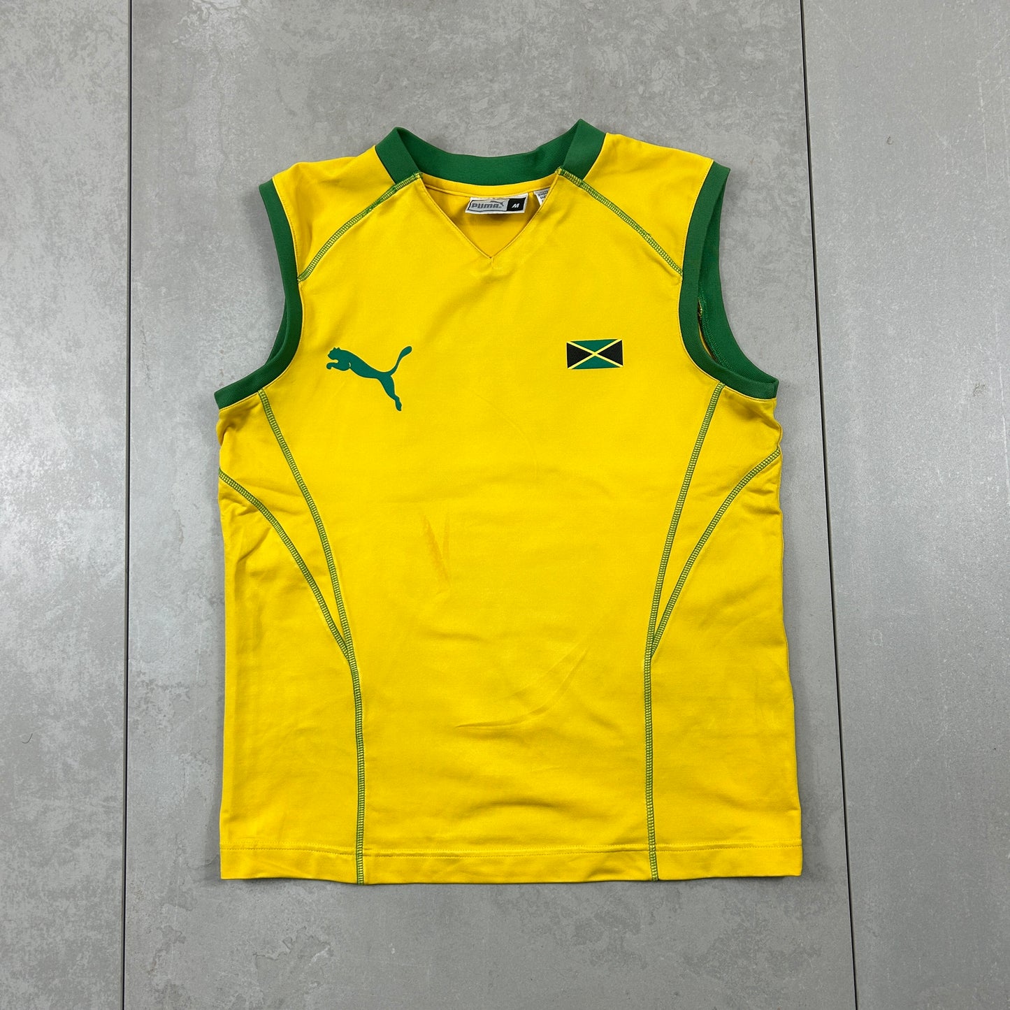 Vintage Jamaica Puma Yellow Vest Graphic T-Shirt - M