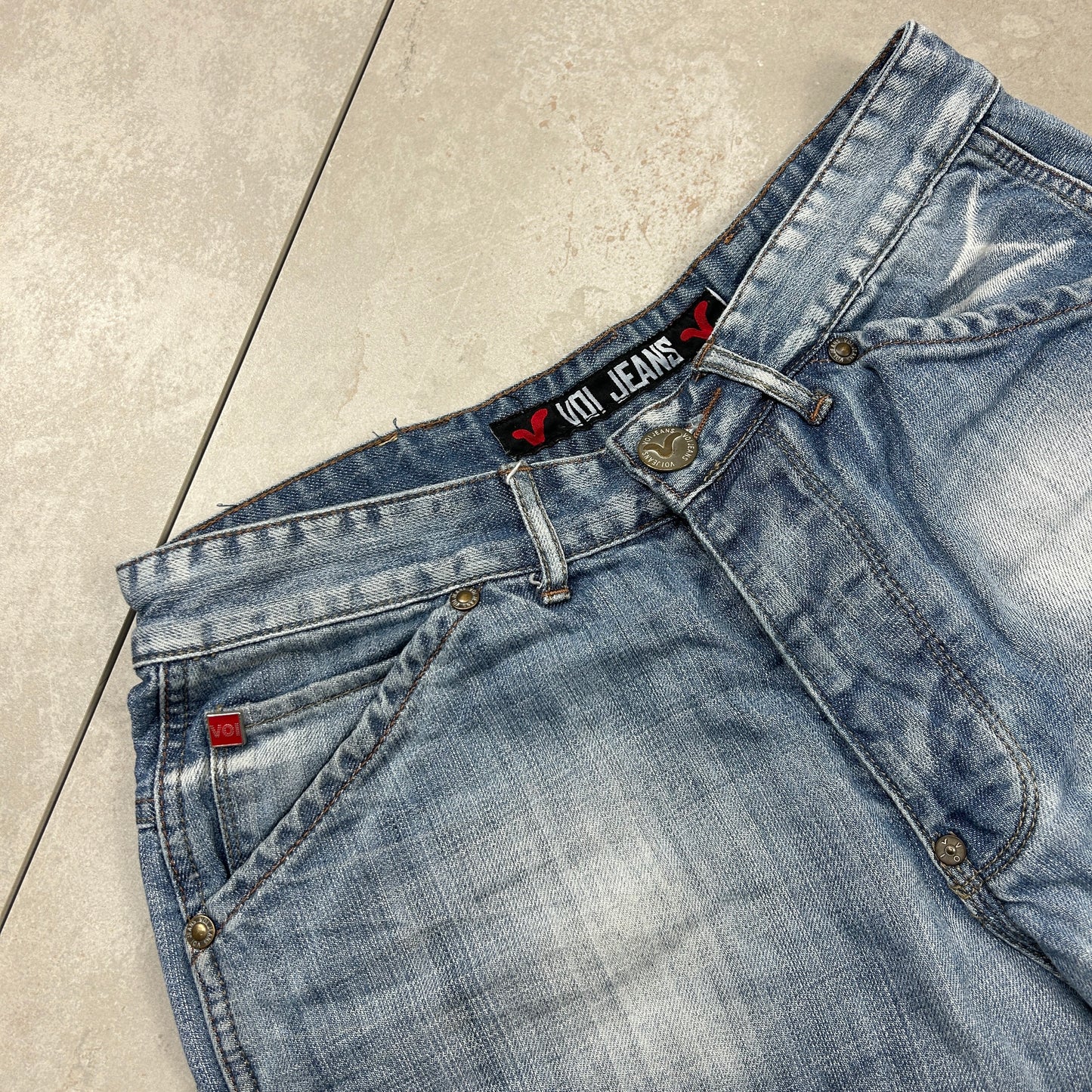 Vintage Voi jeans Embroidered Hip Hop Baggy Blue Shorts Jorts - 31