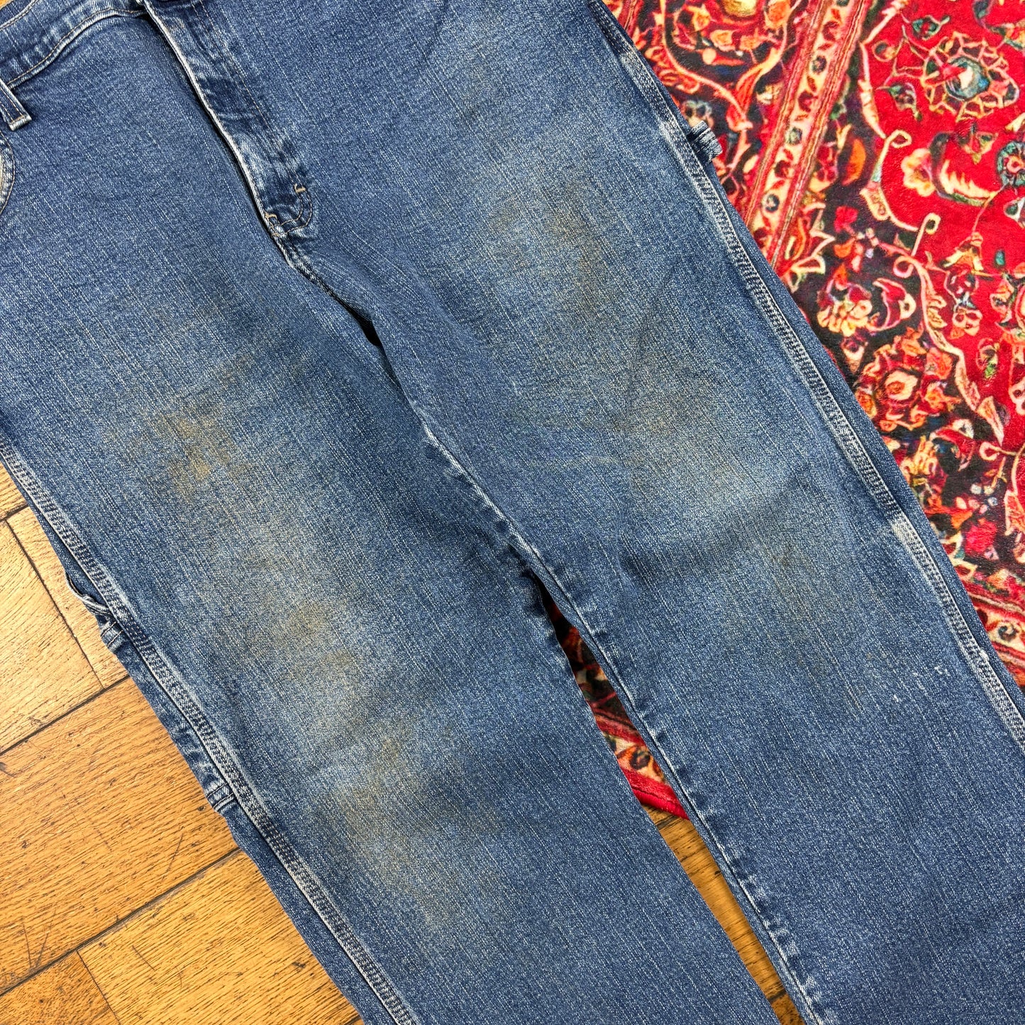 Vintage Dickies Workwear Carpenter Baggy Blue Trousers - 36