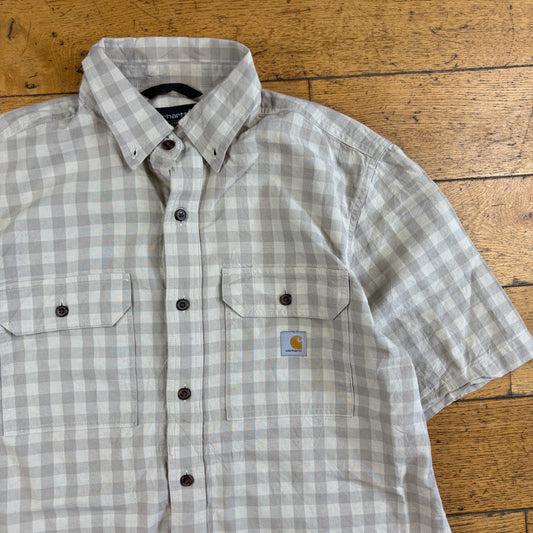 Vintage Carhartt Cream Check Workwear Short Sleeve Shirt - M