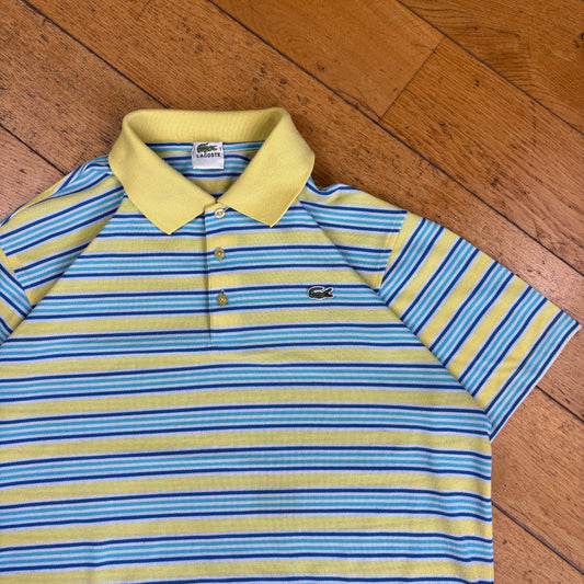Vintage Lacoste Stripe Blue Yellow Polo Shirt - L