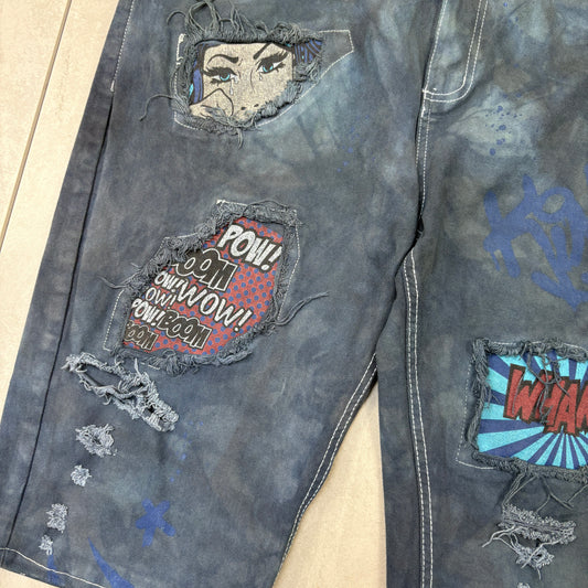 Vintage Comic Book Blue Shorts Jorts - 38