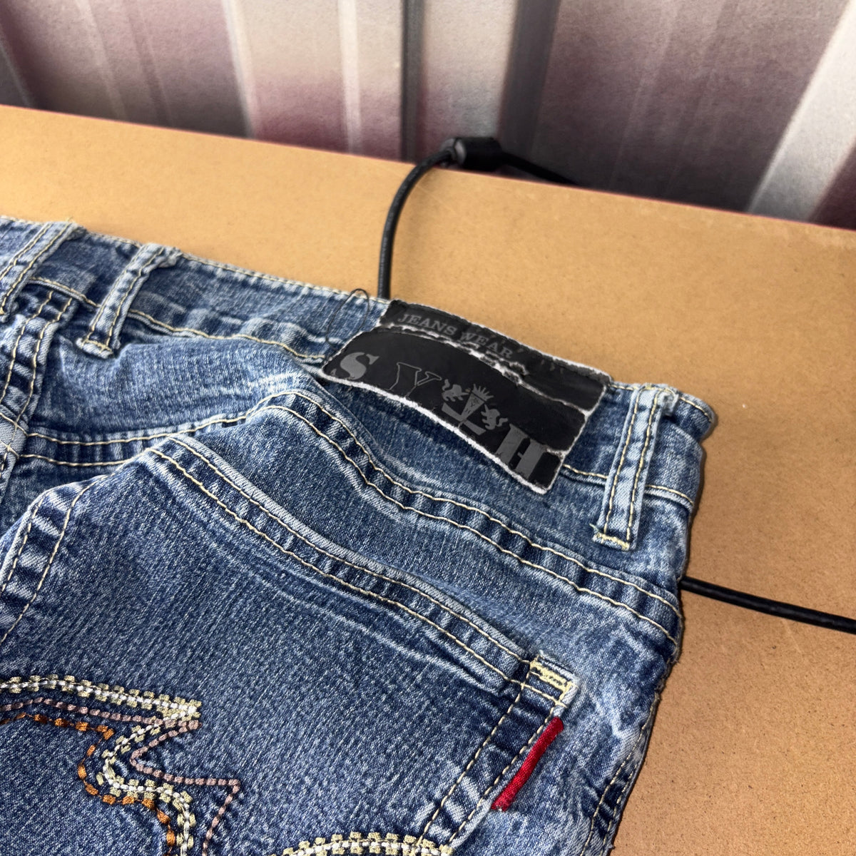 Embroidered Blue Cargo Japanese Denim Hip Hop Y2K Baggy Jeans - 36S