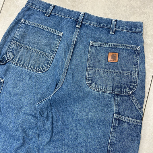 Vintage Carhartt Workwear Carpenter Baggy Blue Jeans - 34