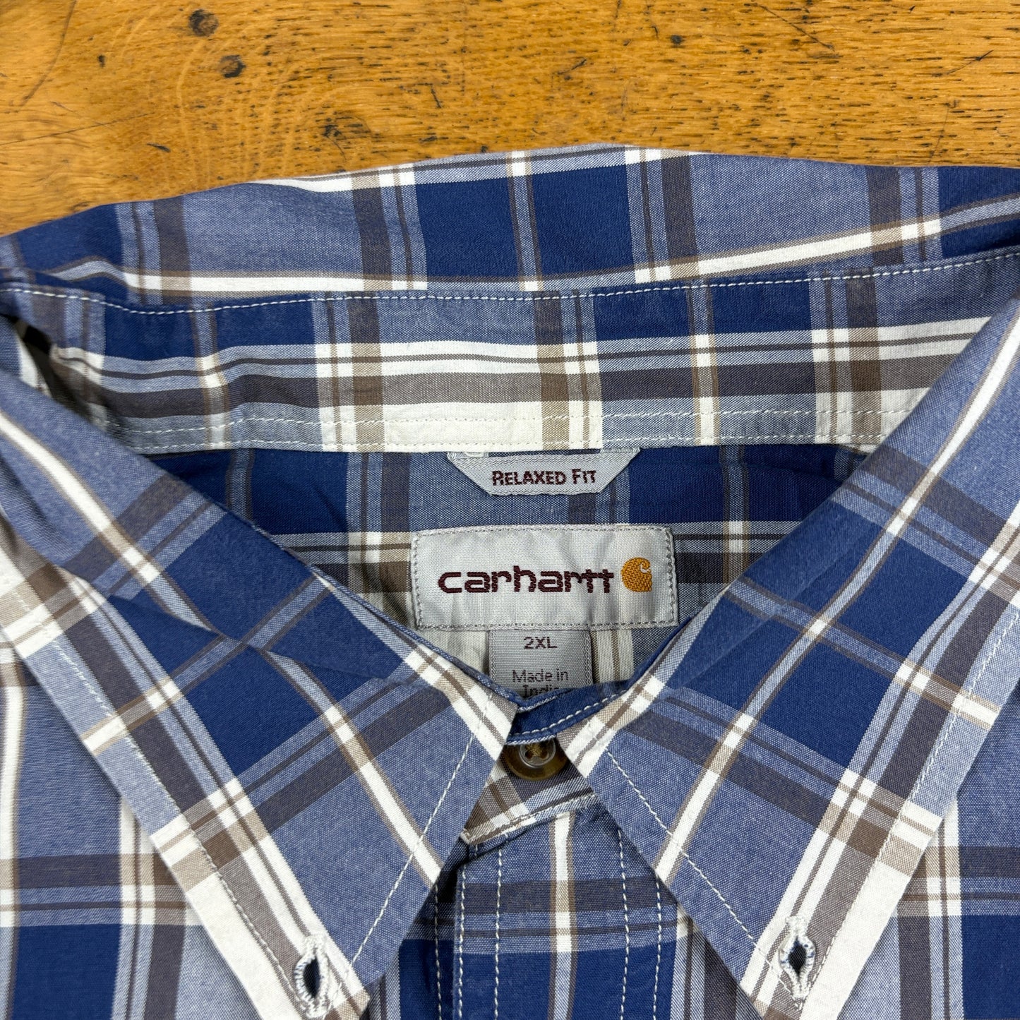 Vintage Carhartt Blue Check Workwear Short Sleeve Shirt - 2XL