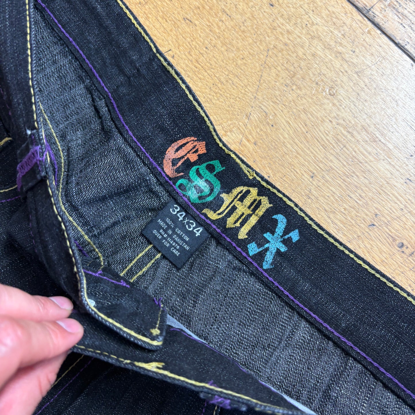 Vintage CSMX Embroidered Hip Hop Black Baggy Jeans - 34