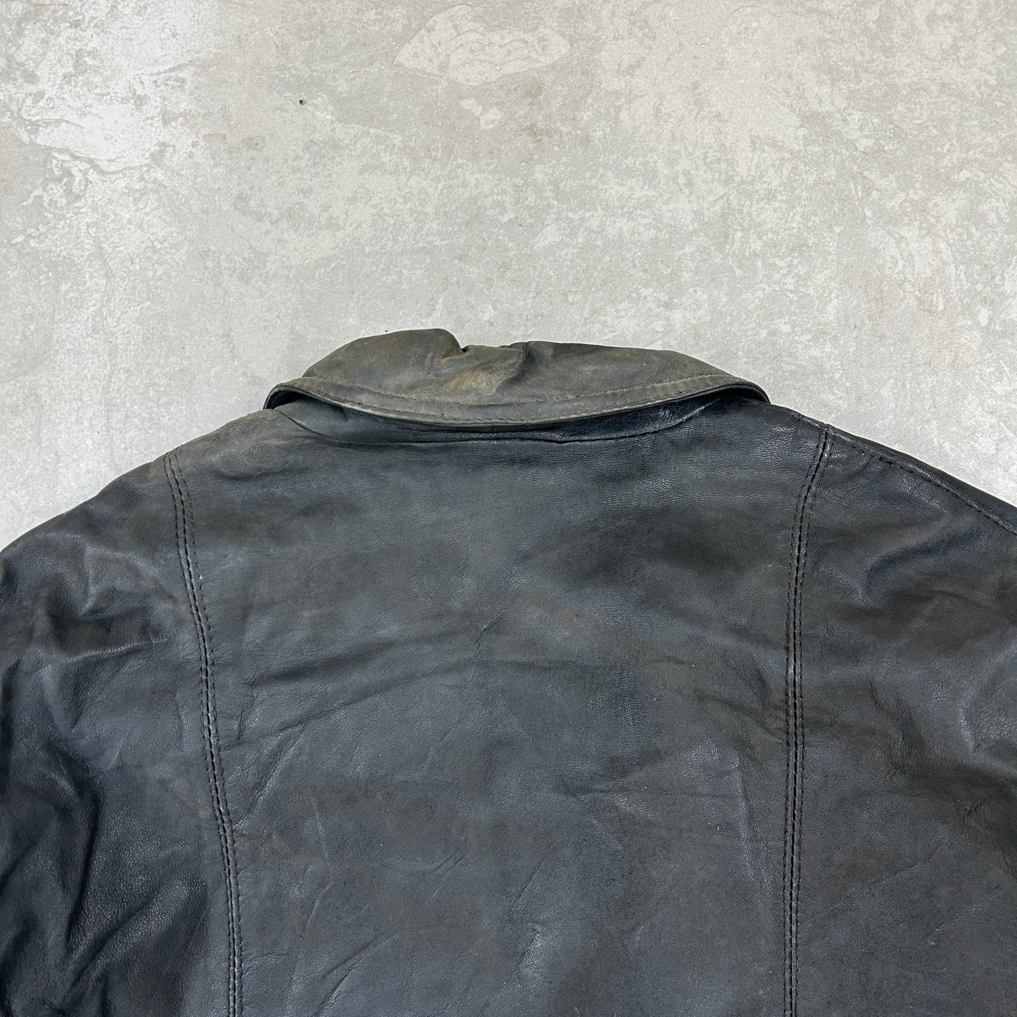 Vintage Aviator Pilot Flight Style Black Leather Bomber Jacket - L