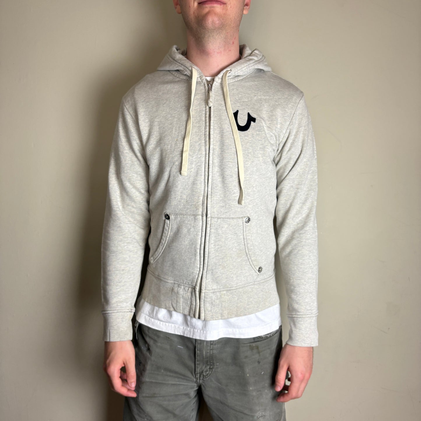 Vintage True Religion Grey Zip Hoodie Sweatshirt - S
