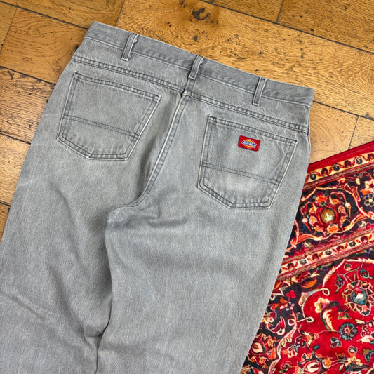 Vintage Dickies Grey Workwear Carpenter Baggy Jeans - 36