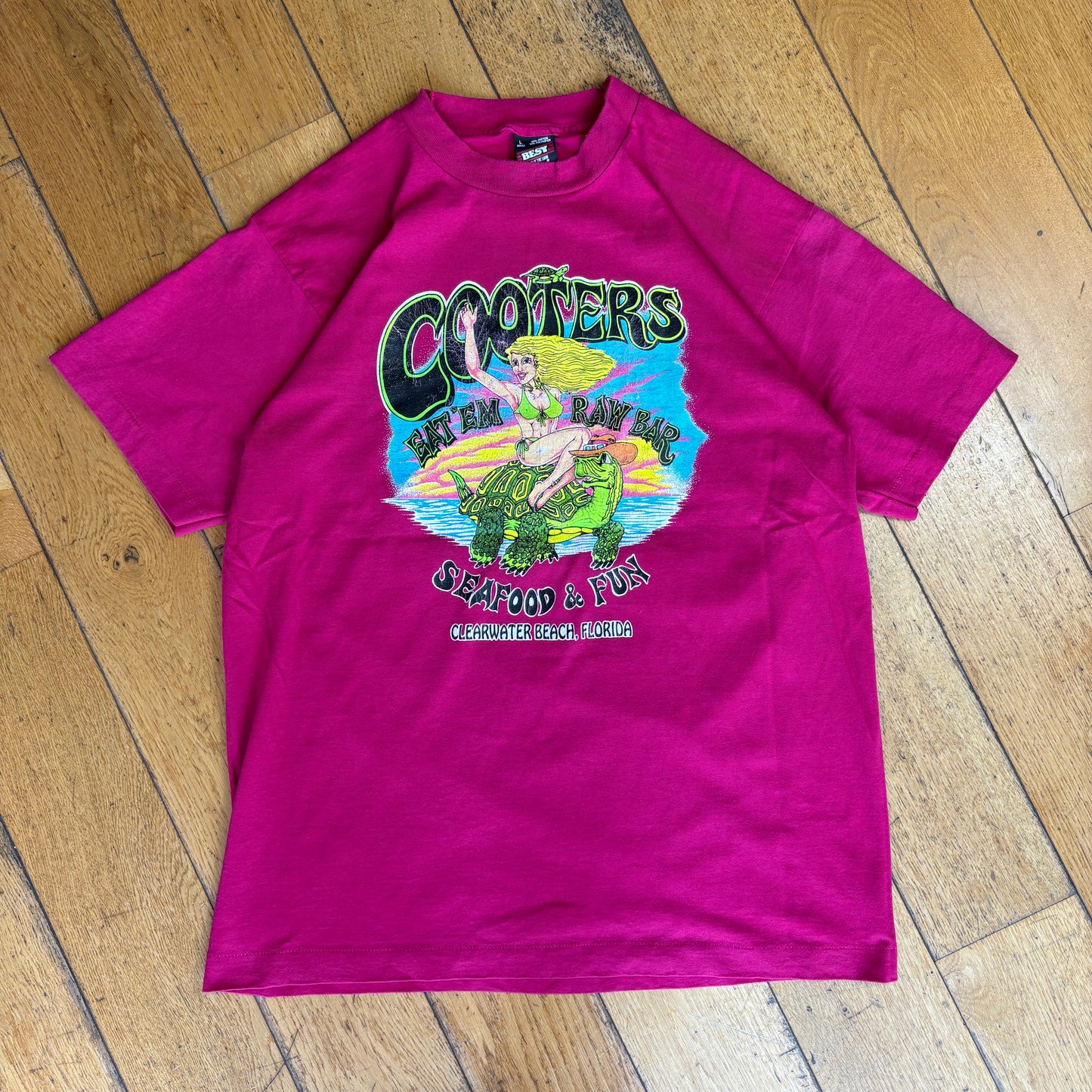 Vintage 90s Cooters Funny Bar Pink Turtle Single Stitch Graphic T-Shirt - S
