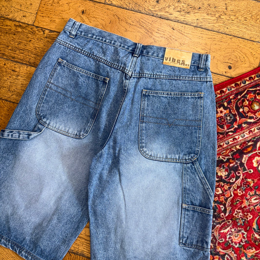 Vintage Vibes Embroidered Hip Hop Baggy Blue Shorts Jorts - 36