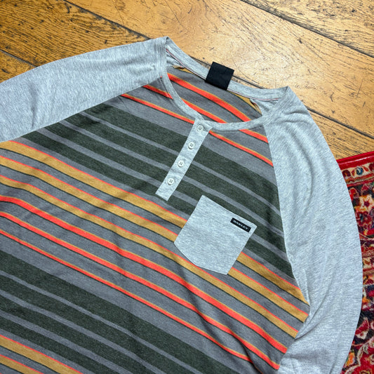 Vintage Oakley Raglan Stripe Grey Long Sleeve T-Shirt - XL