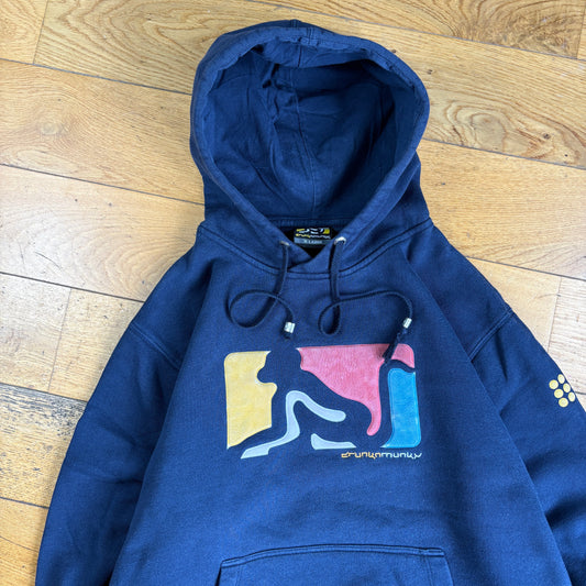 Vintage Drunknmunky Navy Embroidered Hoodie Boxy Sweatshirt - L