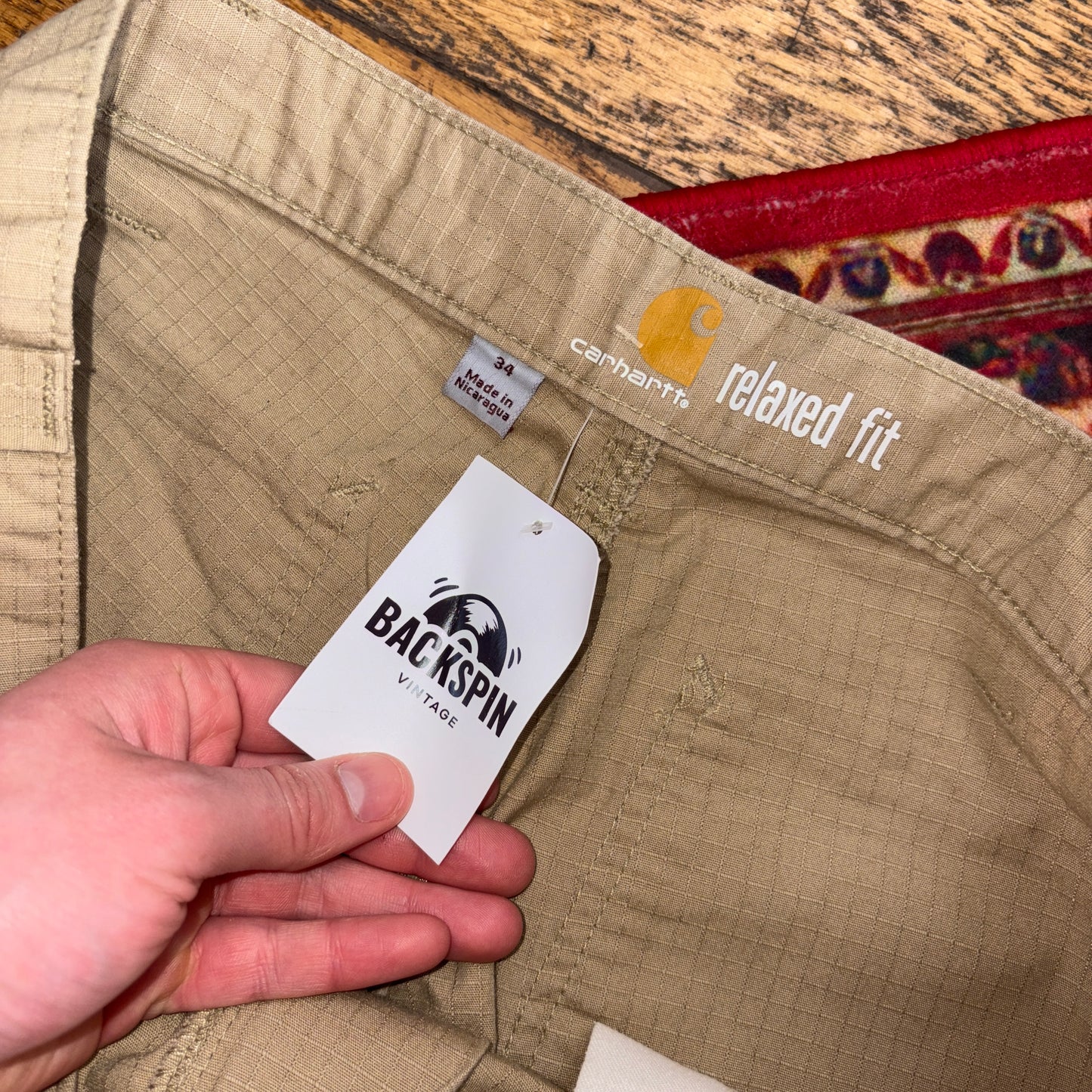 Vintage Carhartt Cream Workwear Baggy Cargo Carpenter Shorts - 34
