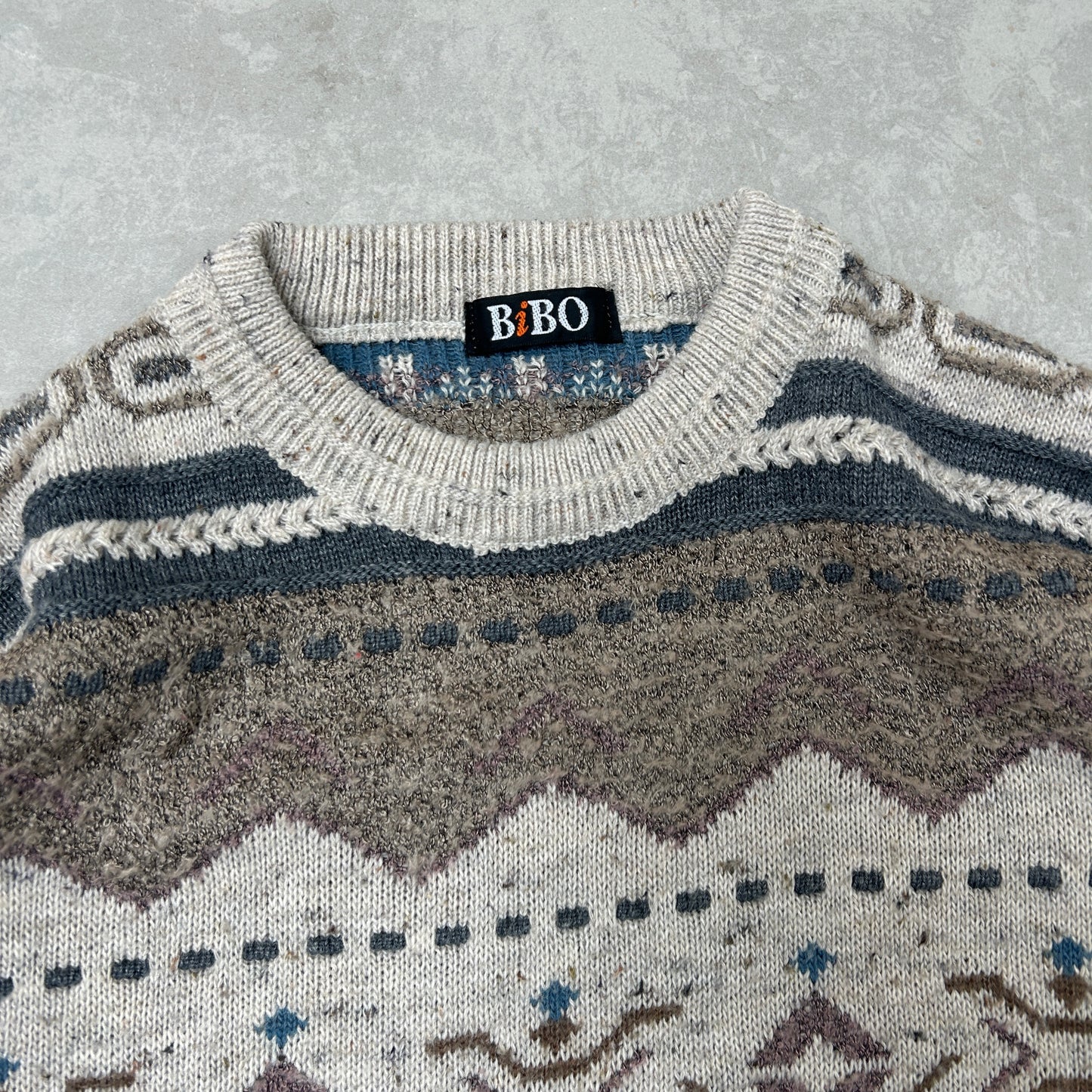 Vintage Italian Chunky Pattern Knit Grey Brown Jumper - L