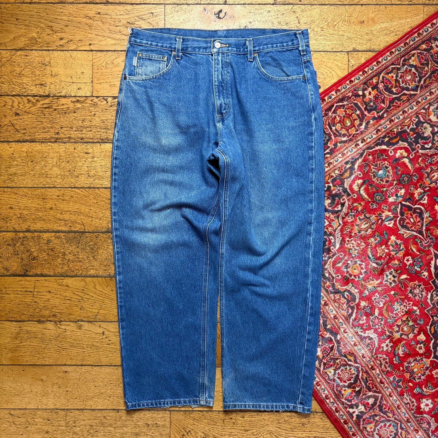 Vintage Carhartt Workwear Carpenter Baggy Blue Jeans - 38S
