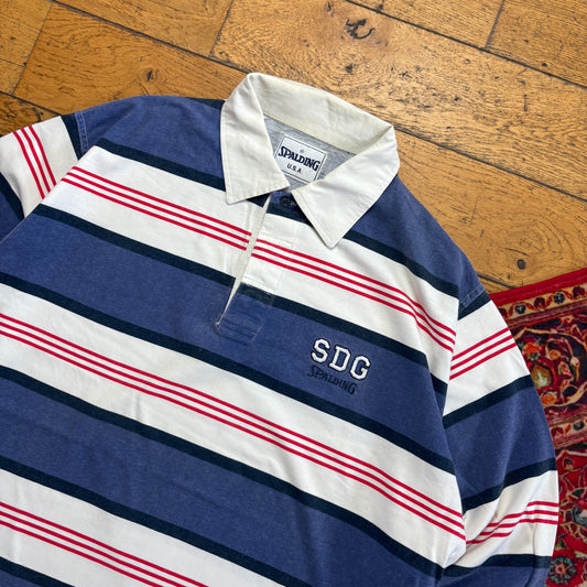 Vintage Spalding Blue White Rugby Polo Shirt - 2XL