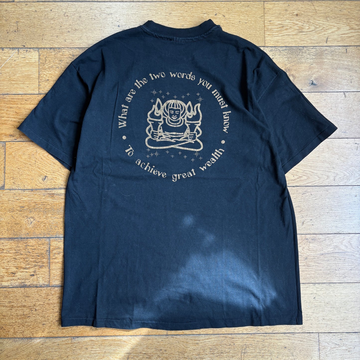 Vintage 90s Funny Buddha Single Stitch Black Graphic T-Shirt - XL