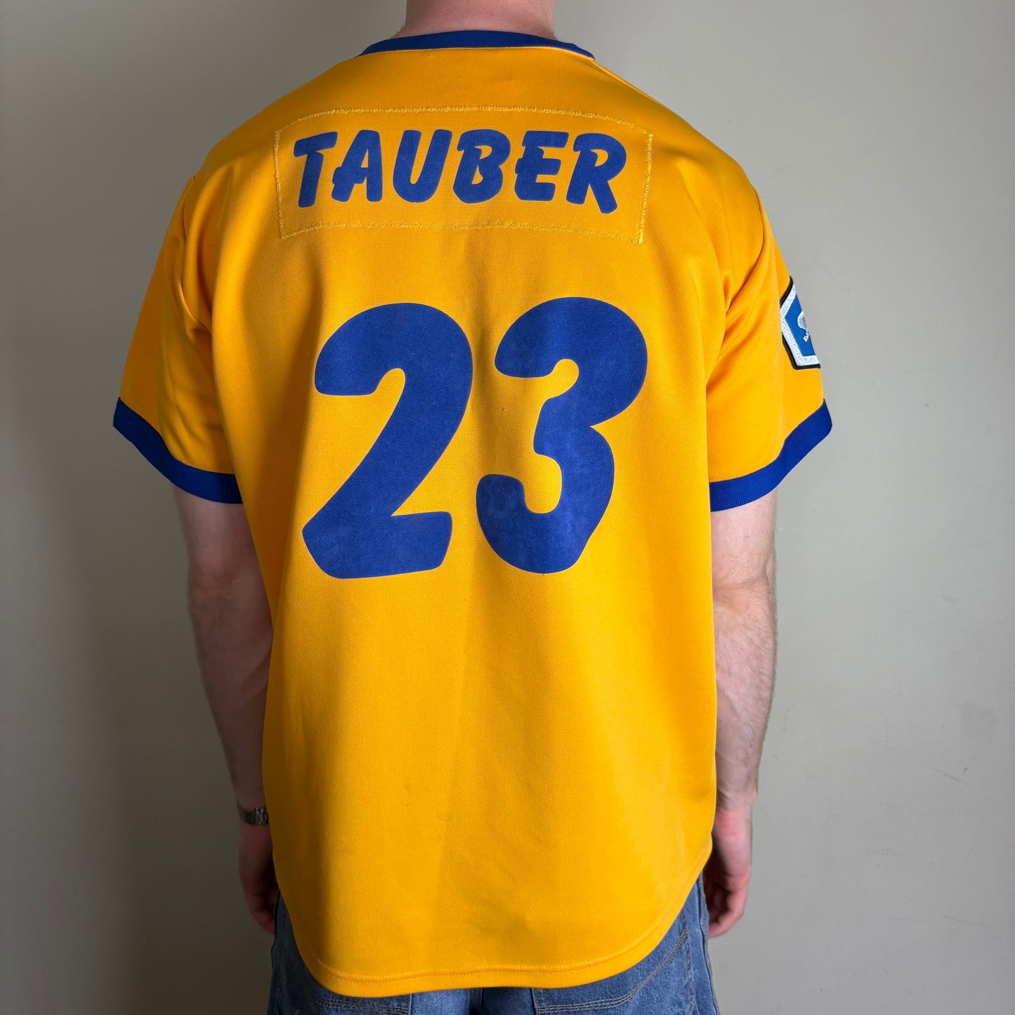 Vintage Yellow Strikers German Baseball Jersey Henley MLB Sports Shirt - L
