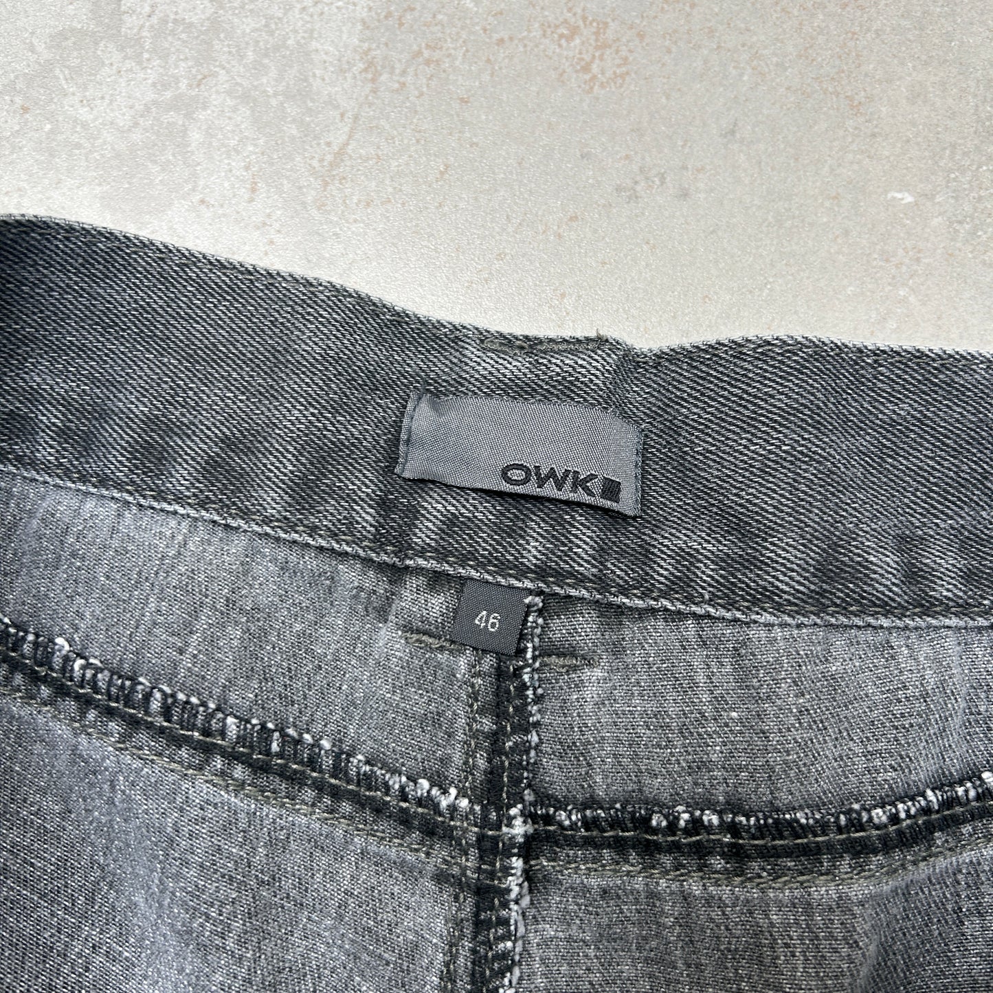 Vintage OWK Embroidered Hip Hop Grey Black Baggy Shorts Jorts - 36