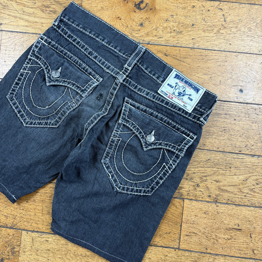 Vintage True Religion Black Embroidered Y2K Shorts Jorts - 33