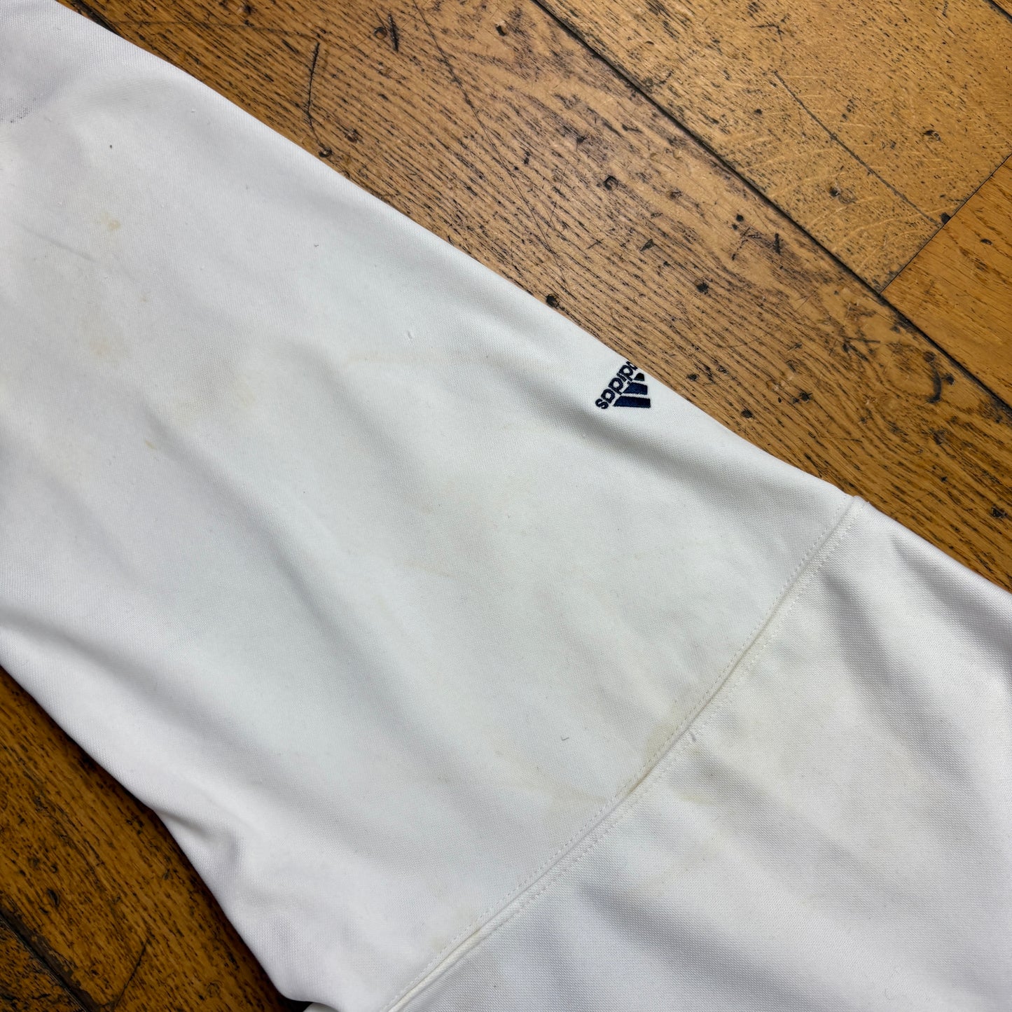 Vintage Adidas White Hoodie Embroidered Sweatshirt - L