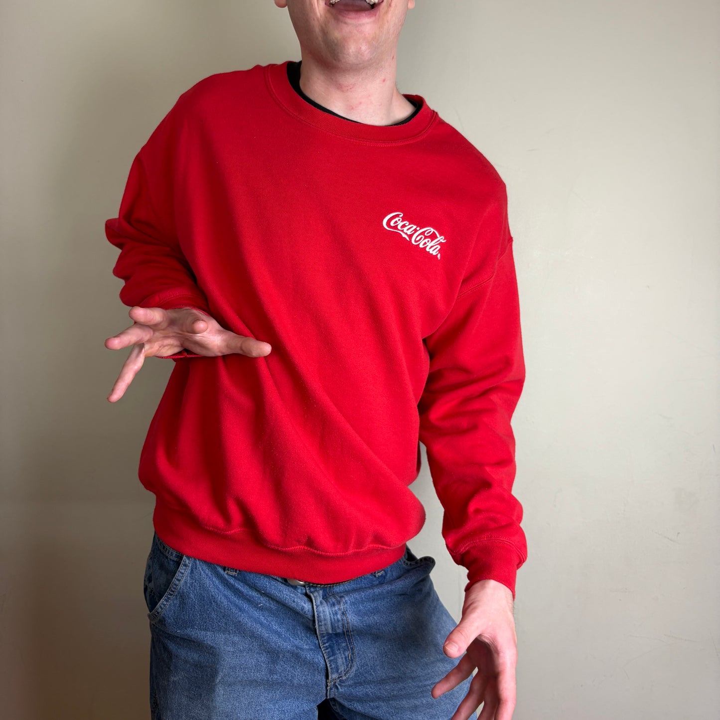 Vintage 90s Coca Cola Coke Red Embroidered Sweatshirt - XL