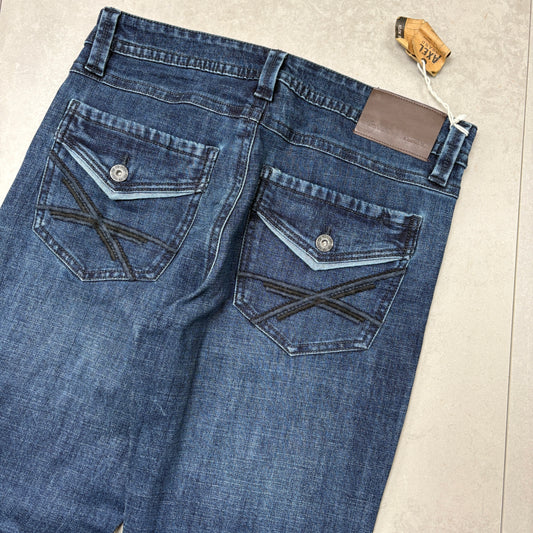 Vintage Axel Embroidered Hip Hop Blue Baggy Jeans - 32